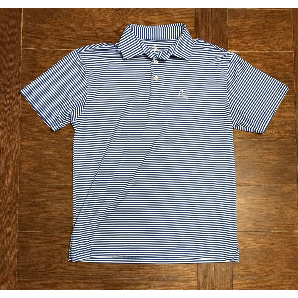 Men’s Rhoback Size S Blue And White Striped Performance Golf Polo